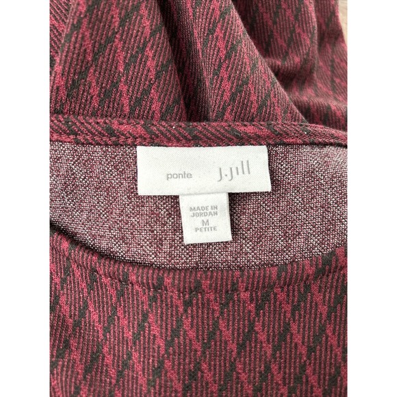 J Jill Ponte Dress Medium Petite Red Black Knit‎ Midi Seamed Stretch Casual Work - Picture 4 of 9